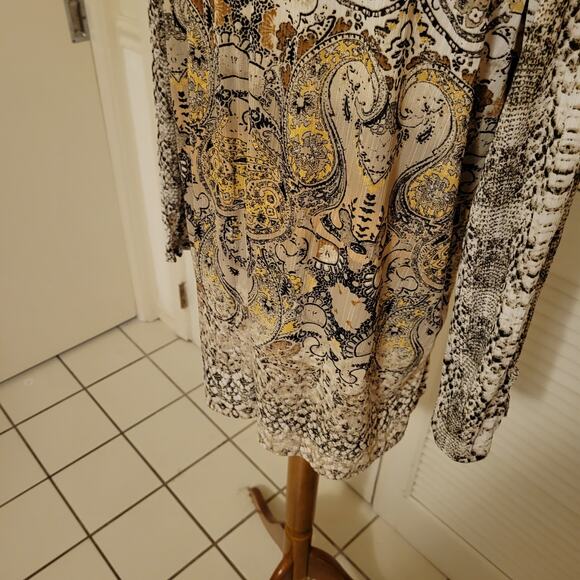 Oriental Print Tunic Blouse Boho Dana Buchman XL Flowy Stretchy Top - Picture 5 of 7